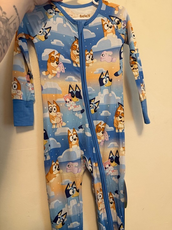 Little Sleepies Blue Cartoon Cloud Print Kids Zipper Footie